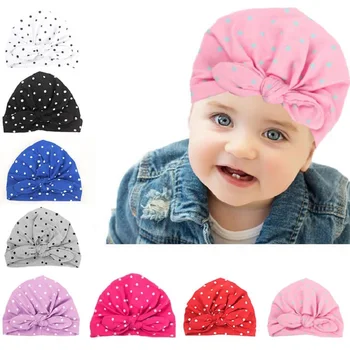 

9 Colors Infant headbands Baby Solid Cotton Dot Beanie Baby Turban Bowknot Baby Girls headband Cute Infant Accessories for girls