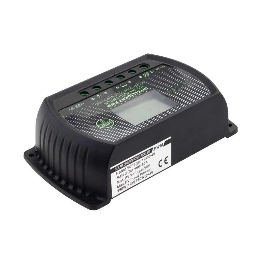PWM 30A контроллер солнечного заряда 12 В 24 в ЖК-дисплей USB Авто лампочка регулятора управления солнечной панелью батареи Регуляторы заряда PJW