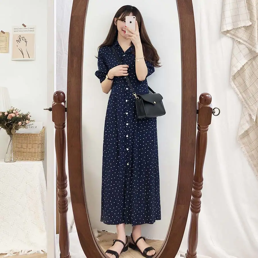 

Women cardigan Short Sleeve Blue yellow Dress Oversize Collar Buttons Long Shirt Dresses Women Casual Dress Robe Femme Vestido