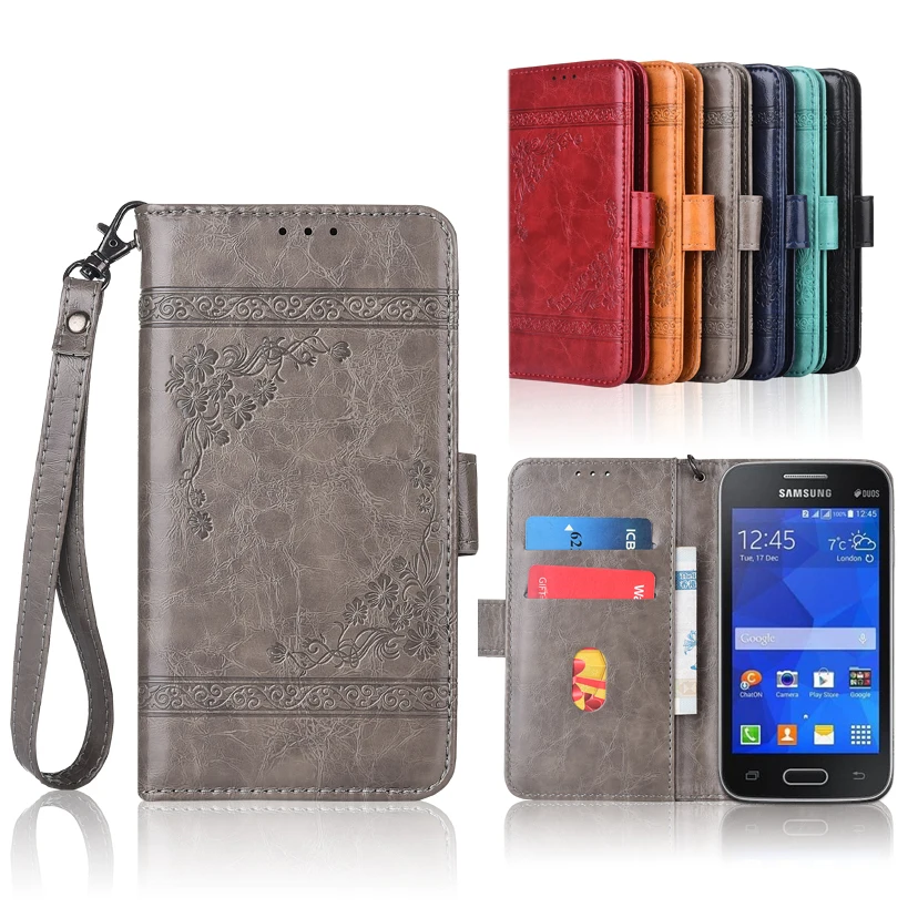 

Wallet case for Samsung SM-G318 Galaxy Ace 4 Neo Flip case with Strap,100% special PU leather embossing flower book case