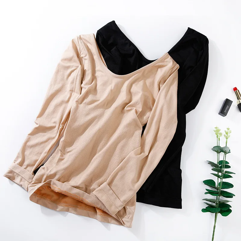 

Winter Seamless Hermal Underwear Plus Velvet Long Sleeve Bottoming Shirt Female Plus Velvet Thick Keep Warm Shirt Abdomen Underw