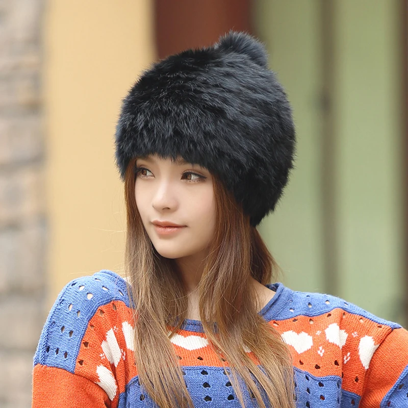 High quality Fashionable winter hats for women Rabbit Fur beanie Knitting wool Real Fur Casual cute girls cap free shopping