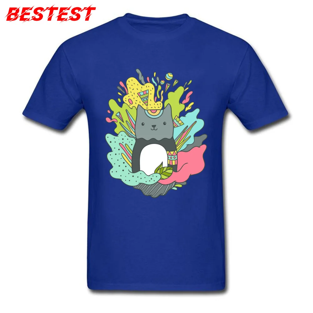 Abstract cat Designer Unique Tops Shirt O Neck Summer/Autumn 100% Cotton Short Sleeve Top T-shirts for Boys Casual T Shirts Abstract cat blue