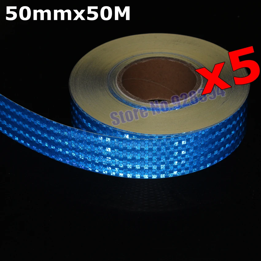 

5Rolls 50mmx50M Safety Blue Reflective Adhesive Tape Reflective Tape Sticker Warning Tape
