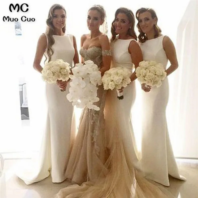 2018 Elegnat платье подружки невесты в стиле русалки длинный Совок жесткий Атлас