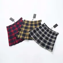 Осень зима Harajuku женские модные юбки Милая желтая черная красная решетка плиссированная юбка в стиле панк Высокая талия короткая женская юбка