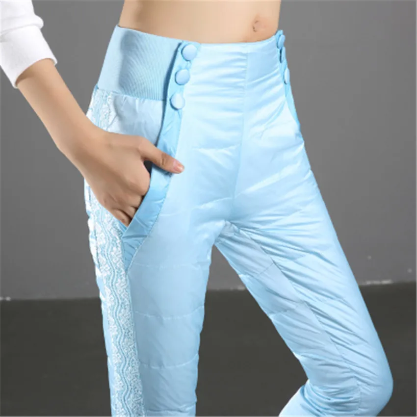 

2019 Fashion Slim Winter Women High Waist Lace Down Pants Lady Warm Long Pencil Pant Big Size Elastic Waist Trousers OutWear 652
