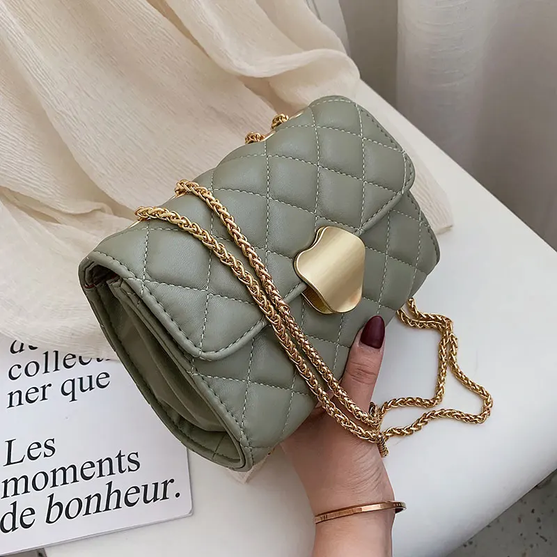 

Leisure Baggage Girls New Summer Linger Chain Square Baggage Fashion Baichai Button Single Shoulder Slant Baggage