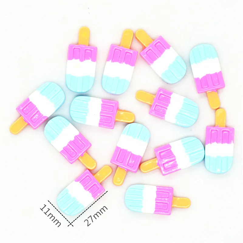 

10PCS 27mmX11mm Rose-White-Blue Three-Color Resin Flatback Popsicle|Summer Party Decoration Miniatures|Resin ice lolly cabochon