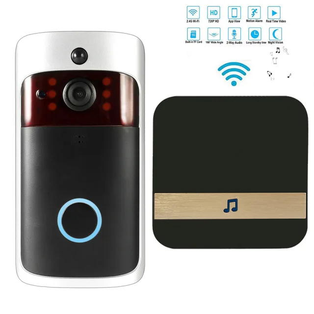 

Smart Wireless WiFi Security DoorBell with Plug-in Chime Visual Recording Low Power Consumption Home Smart Video Door Phone