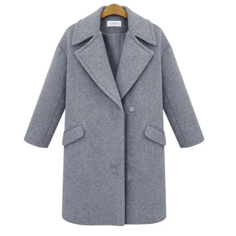 

New Autumn Winter Women Coats Vestido Plus Size Loose Solid Turn-Down Collar Long Woolen Blends Coat For Women Large Outerwear