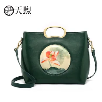 

Pmsix Women Genuine Leather bag 2019 new fashion luxury handbag Temperament hand-embroidered crossbody bag