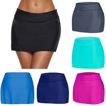 Для девушек, цельный бикини с юбкой юбка для купания пикантные Для женщин с низкой талией Твердые нижней юбкой Плавание костюм Плавание Трусы пляжная одежда