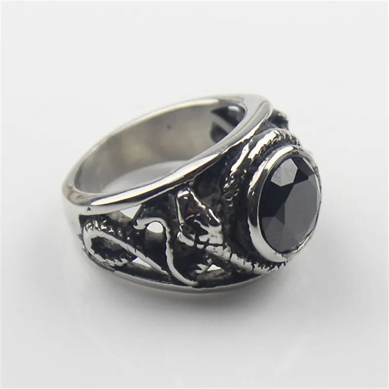 

Black Cz Crystal Gem Snake Fashion Men's 316L Stainless Steel Biker Ring Men's Jewelry