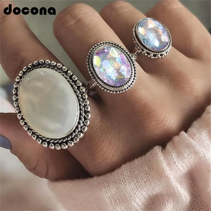 

Doocna Antique Silver Vintage Ring Set Opals Hollow Out Geometric Knuckle Rings for Women Girl Women Fashion Ring Jewelry 6133