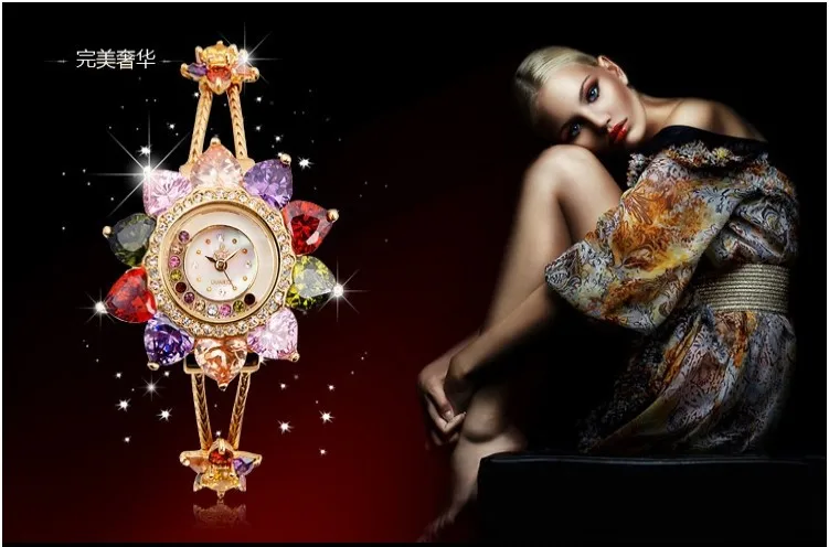 

New Brand Luxury Women Rhinestone Floral Bracelet Watch Delicate Gold Plated Quartz Clock Sapphire Crystal 30M Waterproof NW1485