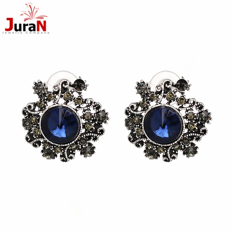 

JURAN Elegant Created Blue Crystal Stud Earrings vintage Rhinestone earrings Fashion Jewelry for Women Wholesale