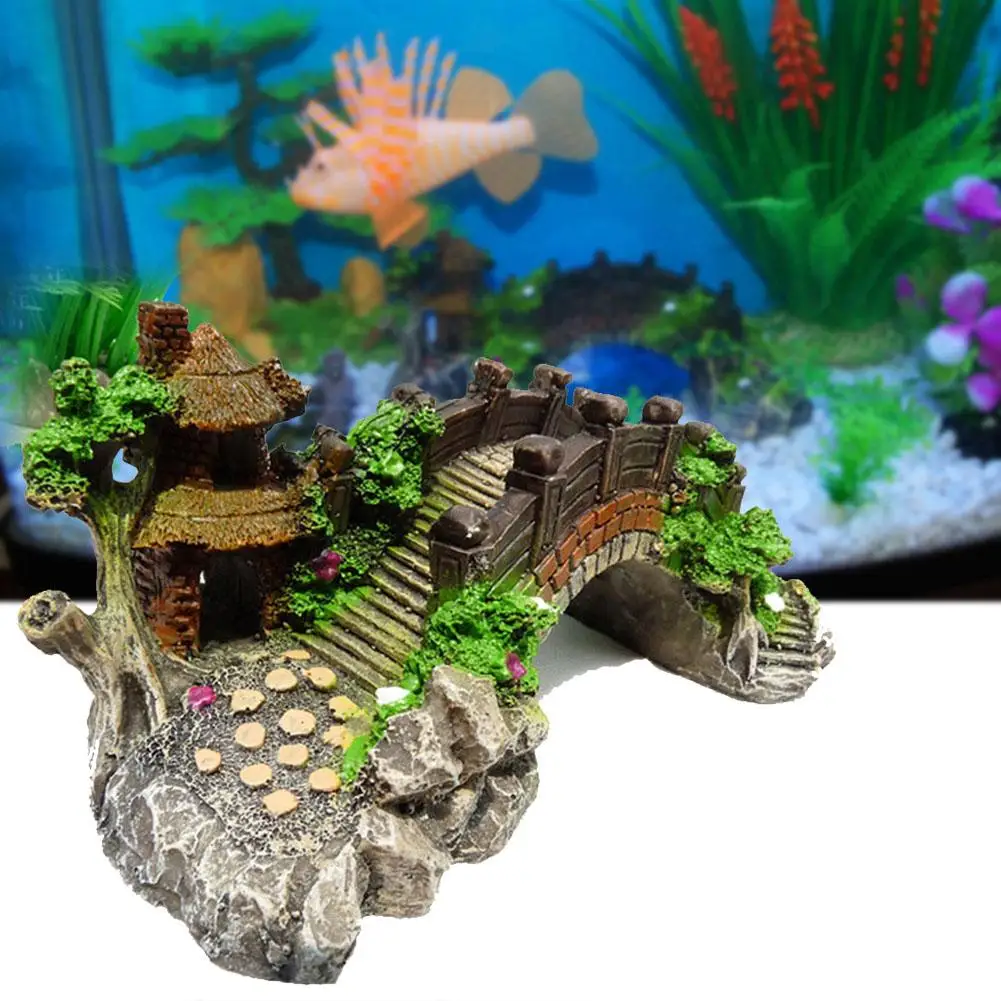 Buy Aquarium Fish Tank Ornament Rockery bridge Hiding Landscape Underwater
