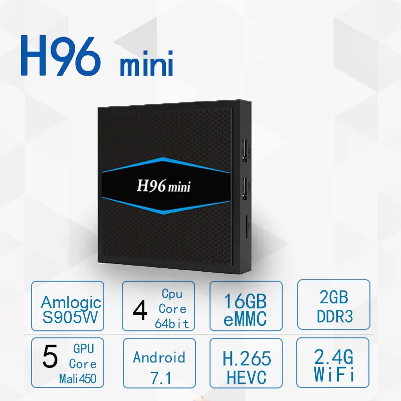 

H96mini android7.1 Amlogic S905W Quad Core ARM Cortex A53 @2GHz Penta-core Mali-450MP GPU @ 750MHz bluetooth 2G 16G wifi TV BOX