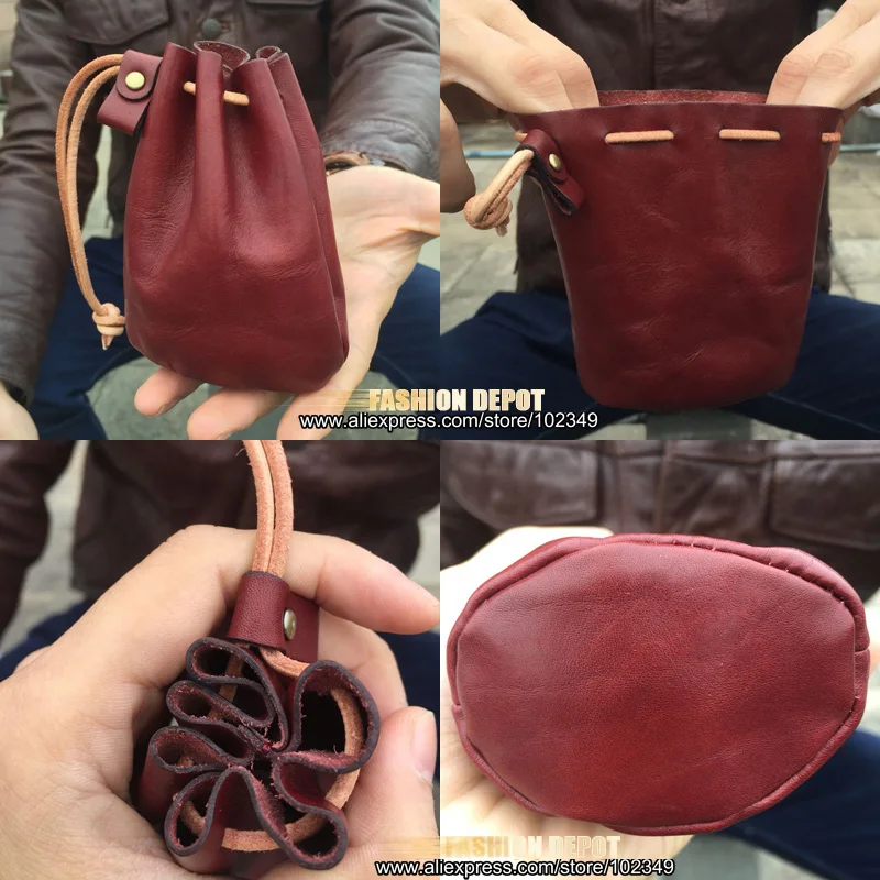 Genuine Leather Bucket Coin bag Real leather strawstring leather bag mini size 000