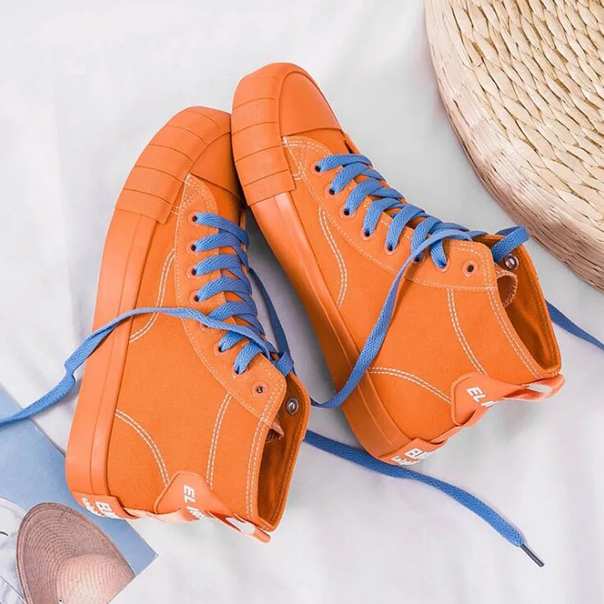 

Lace Up Spring Women Vulcanize Shoes High Top Black Orange Platform Sneakers Women Letter Breathable Ladies Canvas Shoes