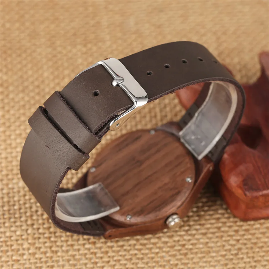 Coffee Brown Lovers Wood Watch Creative Arts Hollow Couple Timepiece Casual Men s Genuine Leather Watches 5