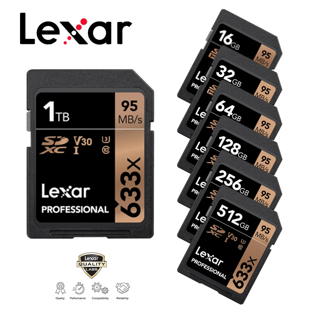Lexar sd-карта высокой скорости Max95MB/s 32GB 64GB 128GB 256GB 512GB 1 ТБ C10 U1 U3 4K видеокарта памяти Flash 3D SD для камеры