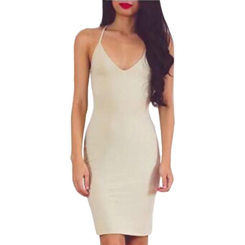 

Women's Dresses New Deep V-neck Sexy Halter Dress Back Lacing Harness Vestido Sleeveless Women Clothing Vestidos LBD347