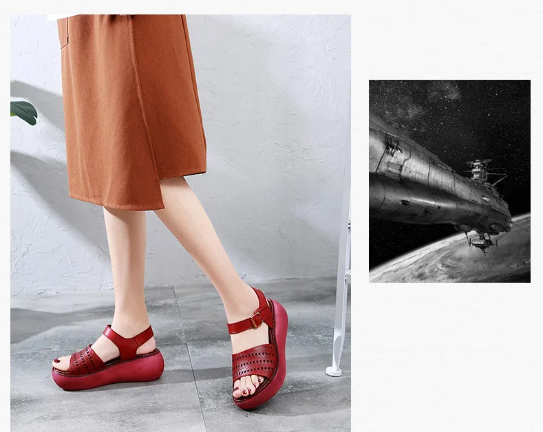 AIYUQI/женские босоножки на платформе; Туфли на танкетке; Новинка года; женские босоножки из натуральной кожи с открытым носком в стиле ретро; женская летняя обувь