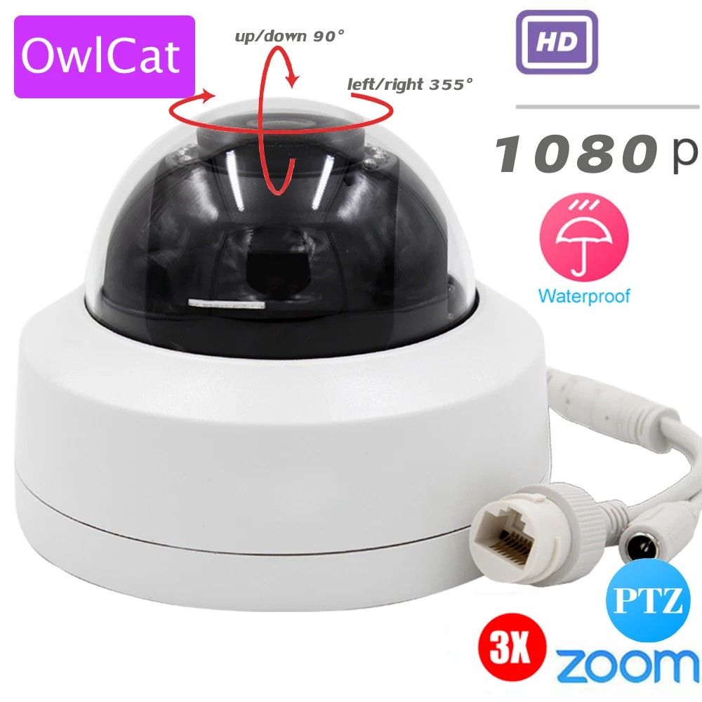 

OwlCat HD 1080P 2.5" Mini PTZ Dome IP Camera 3X OpticaL Zoom Motorized CCTV Security Network PTZ Camera Indoor/Outdoor IR ONVIF