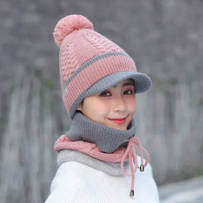 BING YUAN HAO XUAN, женские зимние вязаные шапочки и шерстяные шапочки с принтом, горячая распродажа, шапки с помпонами, шарф, Балаклава, маска, шапка Siggi - Цвет: pink