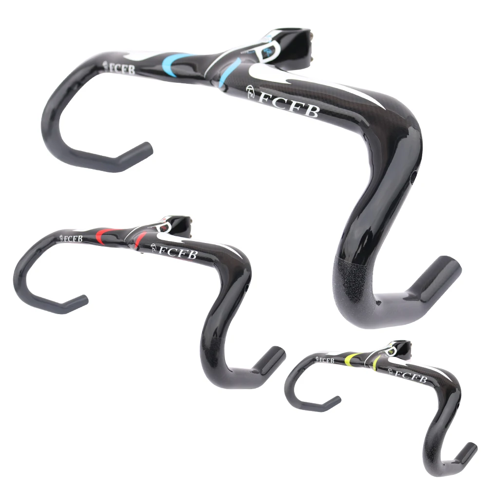FCFB New Full Carbon Fiber Integrated Bent Handlebar Red/Green/Blue