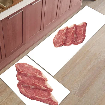 

2pcs/set Delicious Food Print Doormat Entrance Front Door Rug Bathroom Kitchen Living Room Carpet Anti-Slip Raw Meat Floor Mats