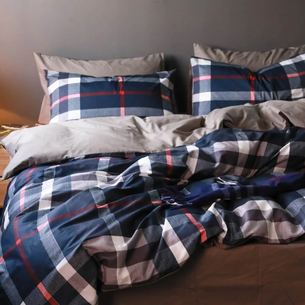 

2019 Simple Preppy Plaids Stripes Duvet Cover Set Twin Queen King Flat Sheet or Fitted Sheet Soft Cotton Bedlinens Pillowcases