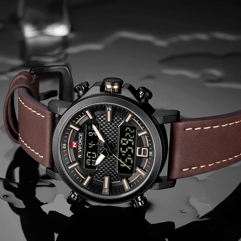 NAVIFORCE Men Sports Watches Fashion Luxury Brand Men's Quartz Digital Leather Waterproof Military