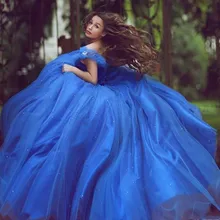 Дешевые ярко-синие пышные платья для подростков бальное платье с открытыми плечами Тюль бисером вечерние милые 16 платья