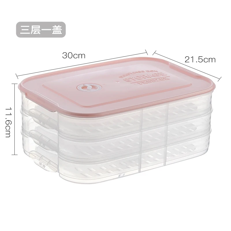 Многослойный пластиковый ПП ящик для хранения пельменей, холодильник, замороженные пельмени, лоток, бытовой контейнер для хранения еды mx6211523 - Цвет: 3 tier-pink