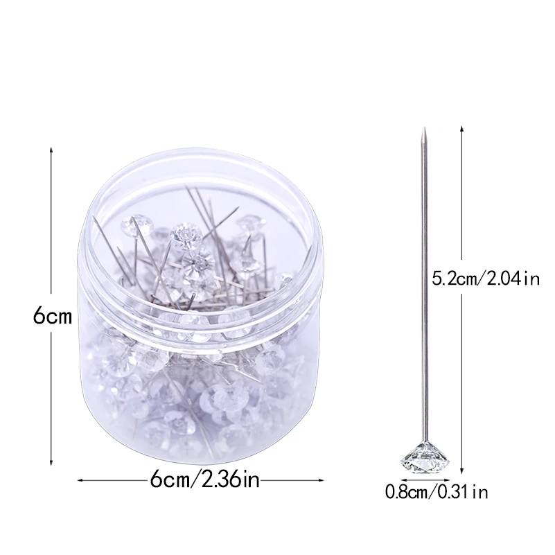LMDZ 4 размера 100/150 шт блестящие Алмазные шпильки с кристаллами, свадебные корсаж-бутоньерка, цветочный букет, булавки в пластиковой коробке - Цвет: 100pcs 0.8x5.2cm