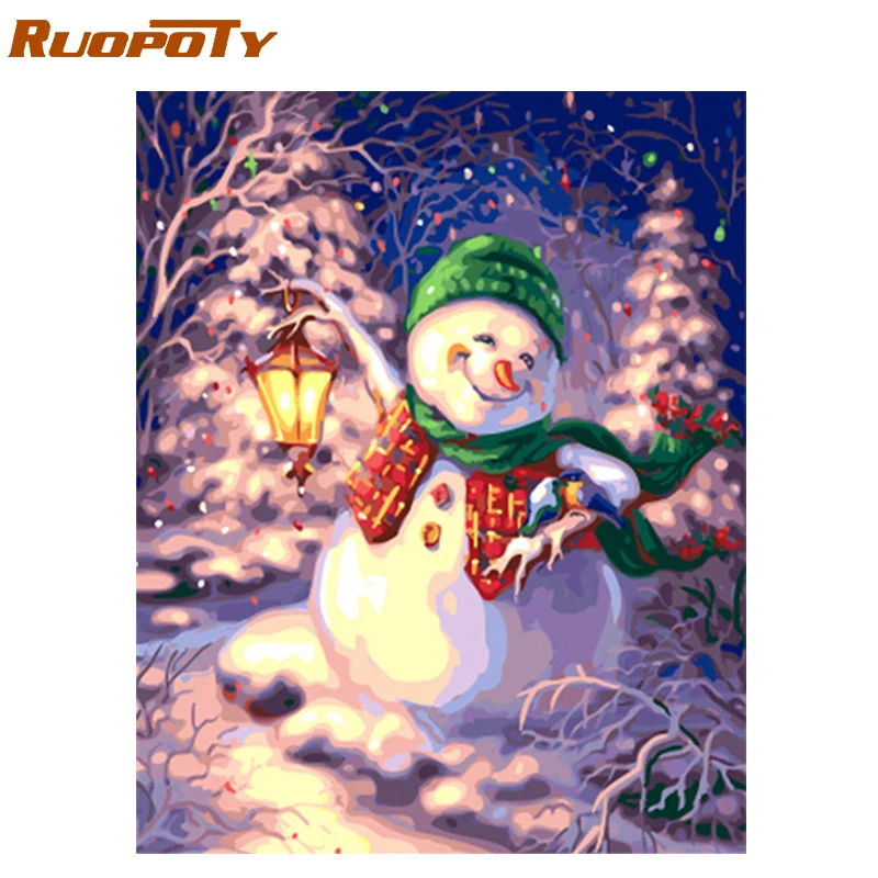

RUOPOTY Frame Christmas Snow Diy Painting By Numbers Calligraphy Painting Landscape Acrylic Paint By Numbers For Home Wall Arts