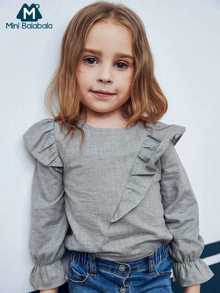 Balabala/детская блузка с оборкой для девочек; хлопковые топы для маленьких девочек; весенне-осенняя рубашка; футболки; одежда