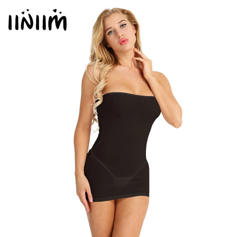 

iiniim Ultra Thin Sexy Ladies Dress Strapless Long Tube Top Dress Sexy Night Clubwear Wetlook See-through Dress for Womens