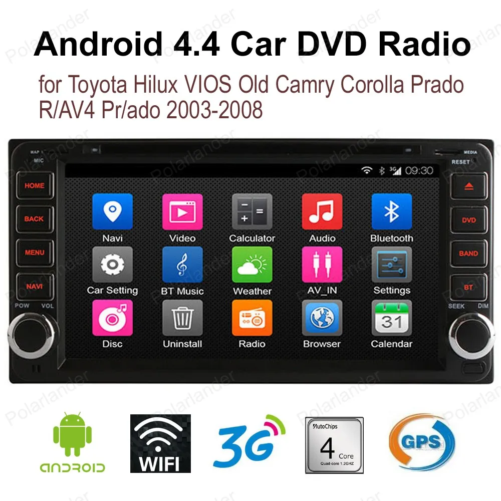 Android 2003 автомобильный DVD-плеер для Toyota Hilux VIOS Old Camry Corolla Prado RAV4 2008-2 din