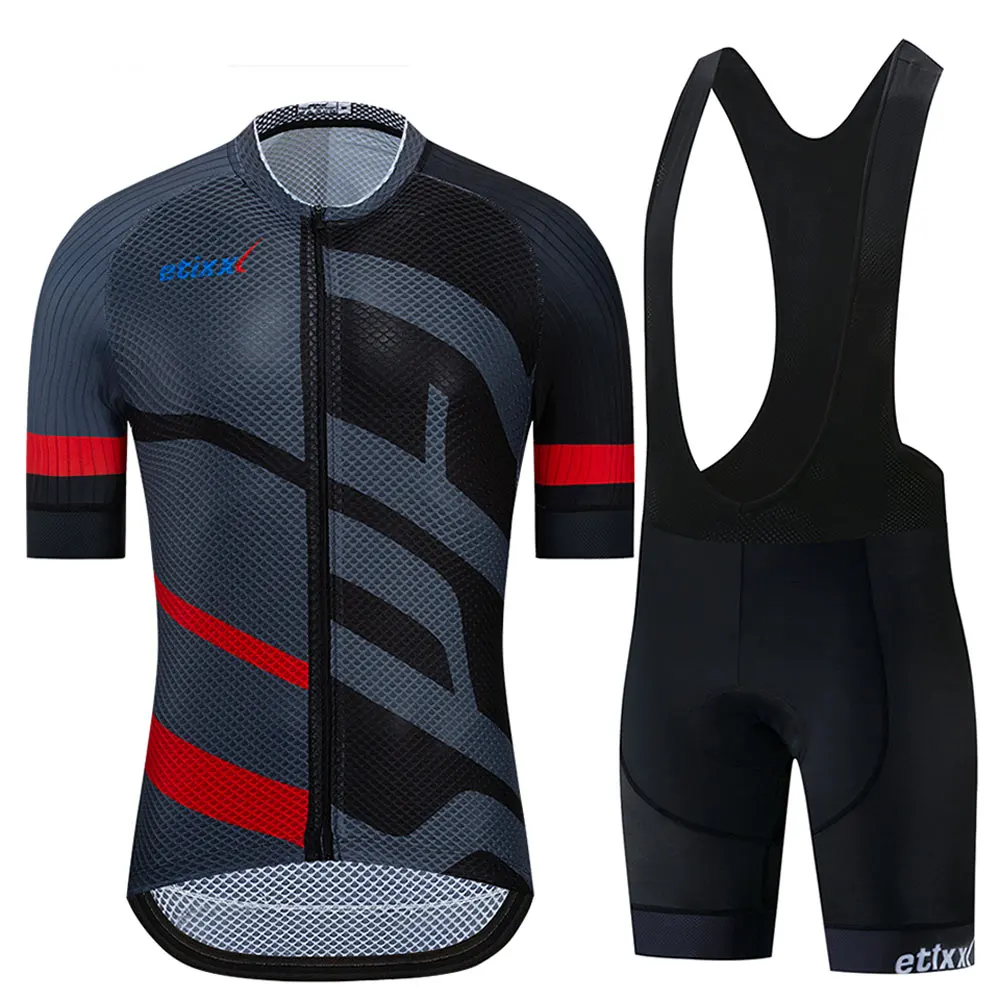 Ropa Ciclismo Maillot велосипедная форма комплект одежды для велоспорта/Одежда для шоссейного велосипеда гоночная одежда быстросохнущая Мужская велосипедная майка короткий комплект - Цвет: Черный