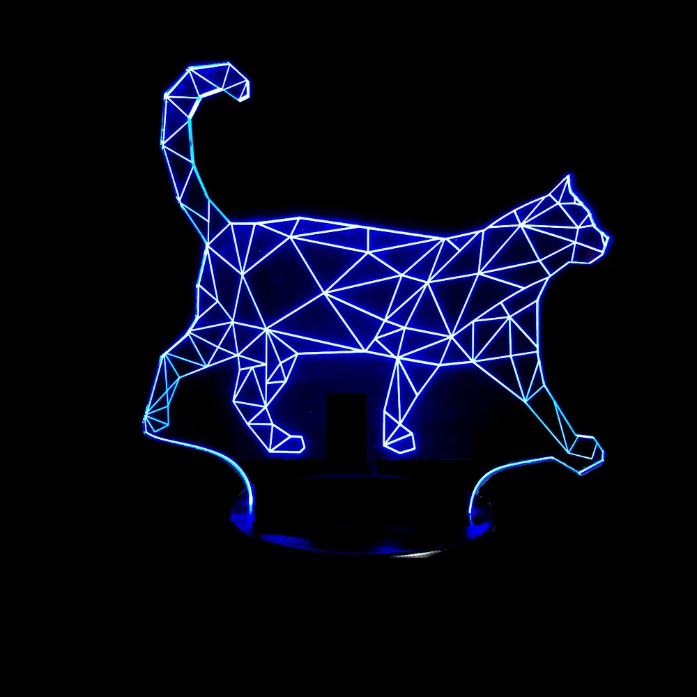 7 цветов 3D Светодиодные ночные огни волна Кот прогулки Cat лампа для детей