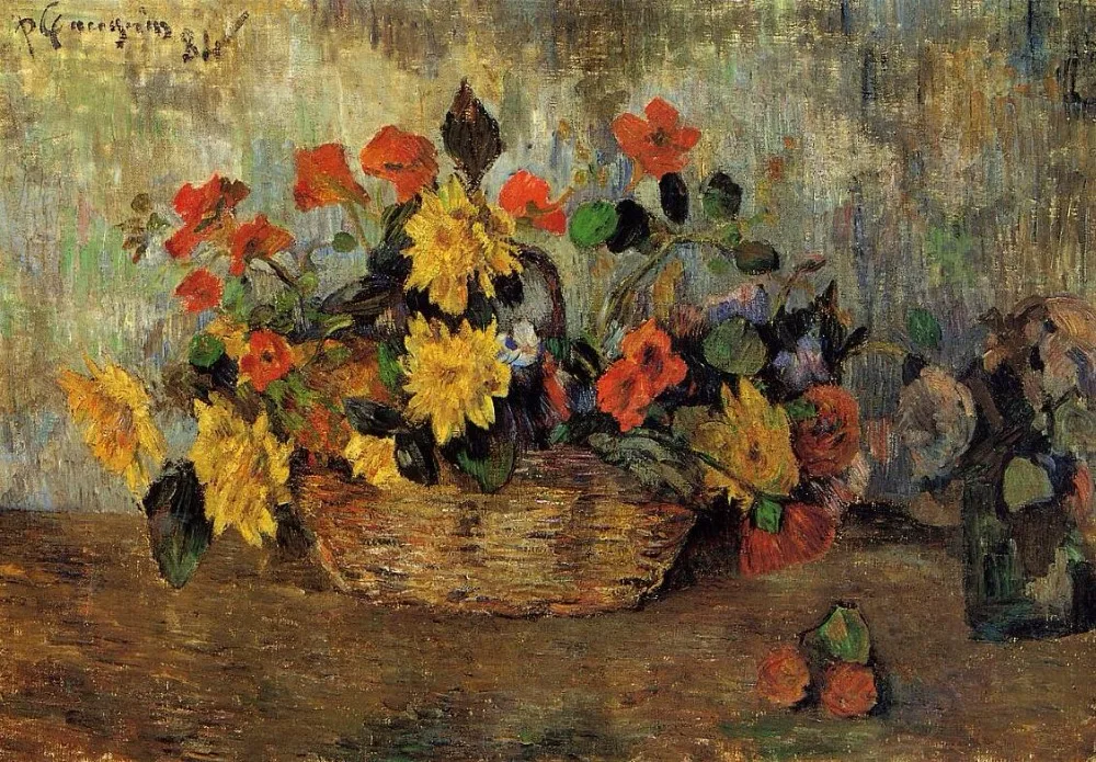 

High quality Oil painting Canvas Reproductions Nasturtiums & dahlias in a basket (1884) by Paul Gauguin hand painted