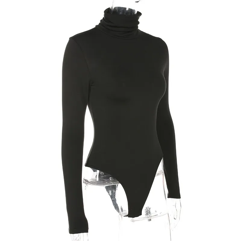 2018 Women Turtleneck Bodycon Sheath Playsuits Sexy Jumpsuits Long Sleeve Women Bodysuits