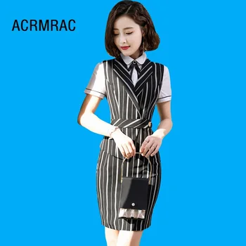 

Women suits Slim summer stripe Vest skirt OL Formal Women skirt suits Woman set suits A63