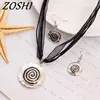 ZOSHI Enamel Jewelry Sets Multilayer Leather Rope Chain Circle Pendant Choker Necklace Earrings Set Pretty Wedding Jewelry ► Photo 1/6