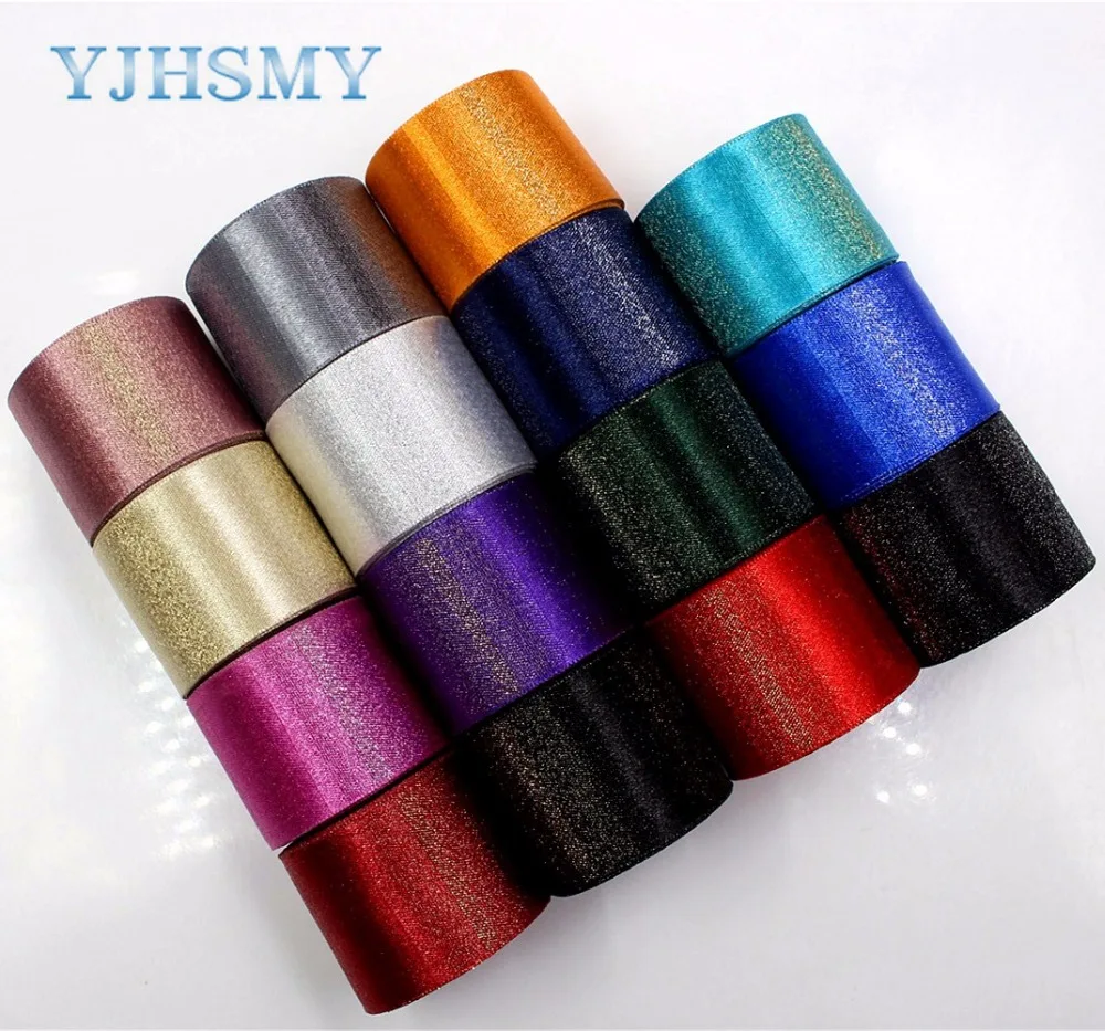 

YJHSMY 1712282 38 mm 10 yards Gold wire double-sided solid color ribbon Printing ribbon wedding accessories DIY material
