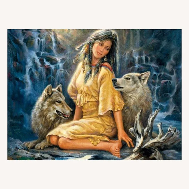 

DIY Diamond 5D Full Square Drill Embroidery Girl Picture Mosaic Wall Artwork Wolf Cross Stitch Handmade Gift Painting Home Decor